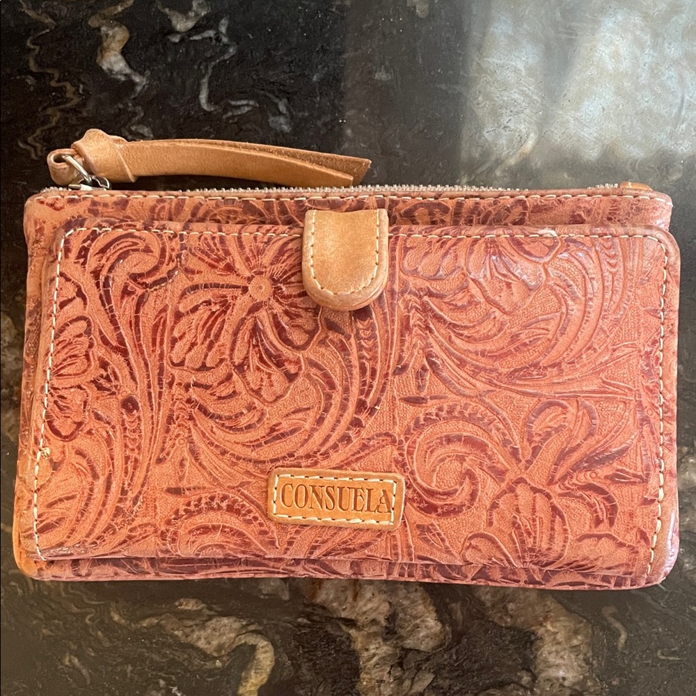 Consuela Embossed Floral Wallet in Brown